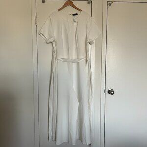 Lane Bryant Crepe White Wide Leg Belted Jumpsuit w/ Pockets (NWT; Size 22)